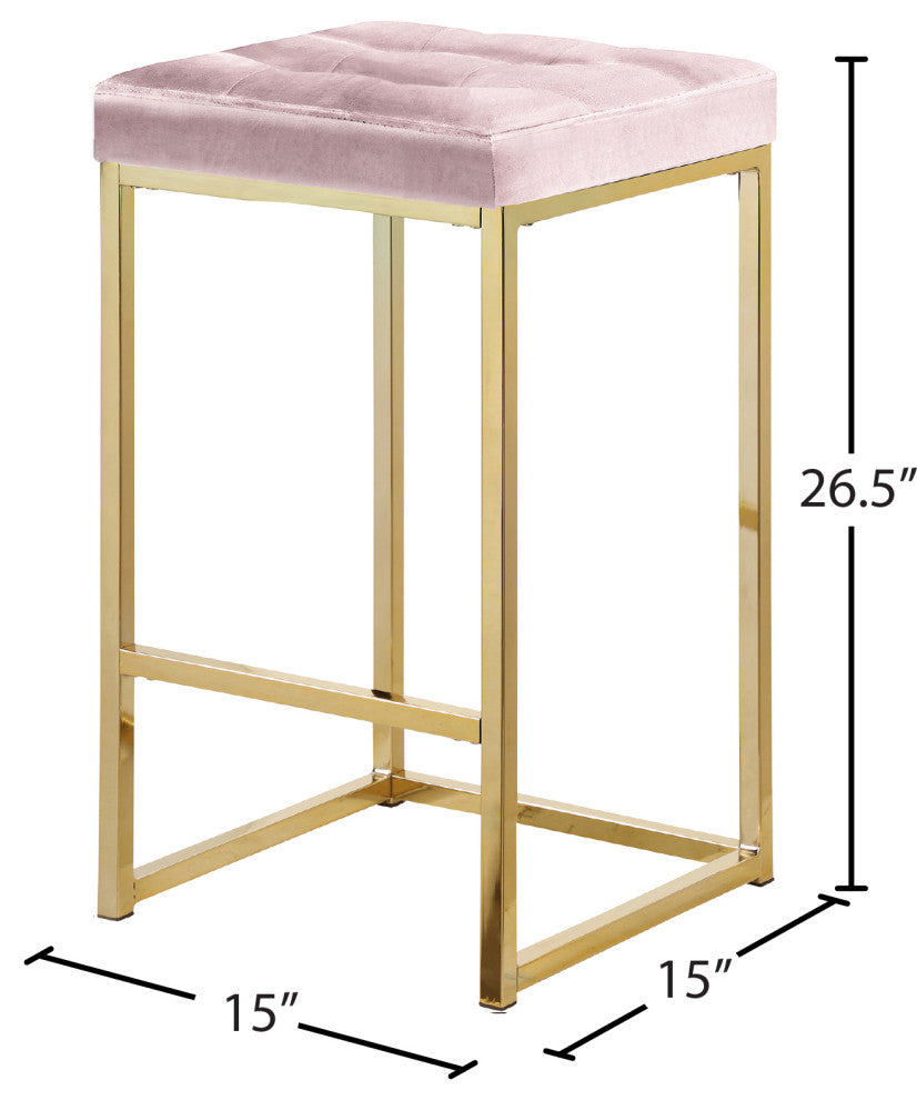 Nicola Counter Stool, Set of 2, Pink, Velvet, Gold Base