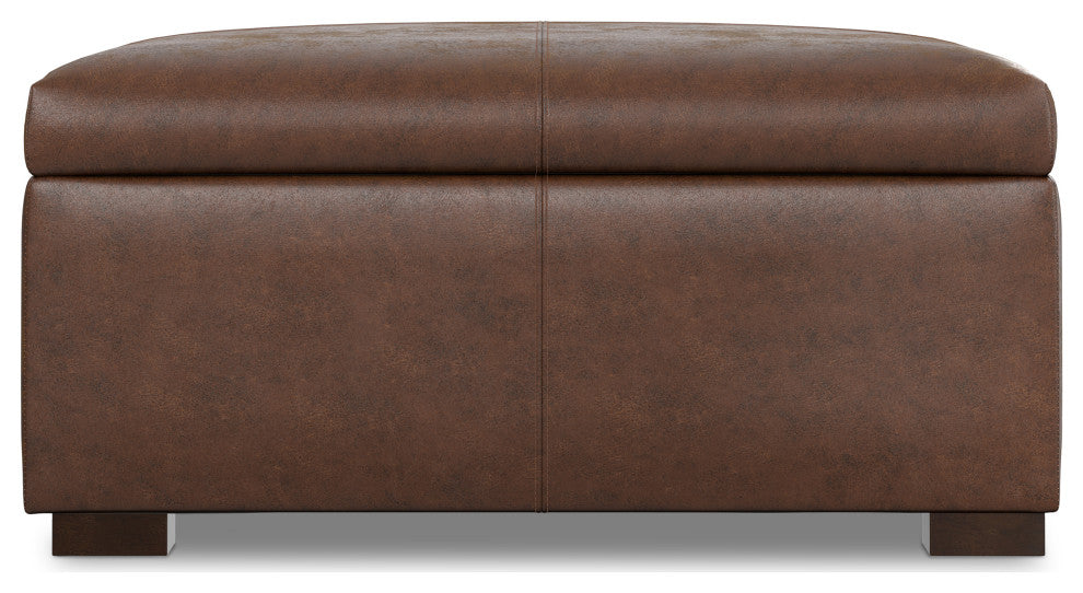 Gabbie Square Coffee Table Storage Ottoman, Distressed Chestnut Brown