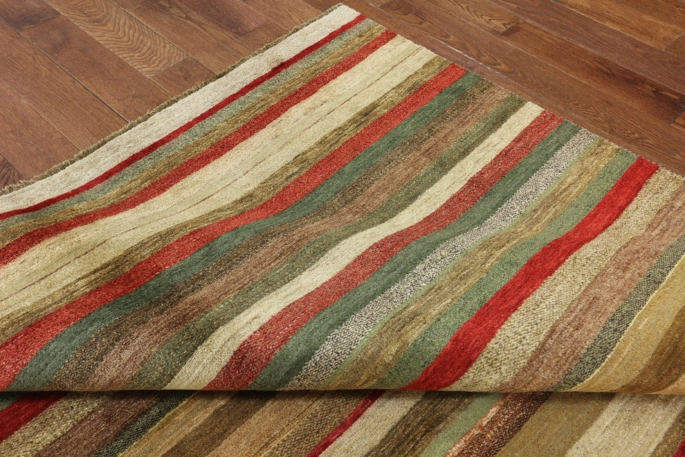 Modern Collection Gabbeh Multicolor Striped 7'x10' Hand Knotted Wool Rug H9200