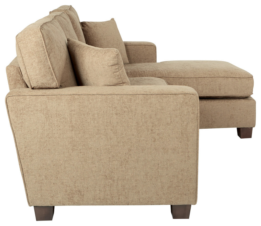 Russell Sectional, Earth fabric With 2 Pillows and Coffeeed Legs