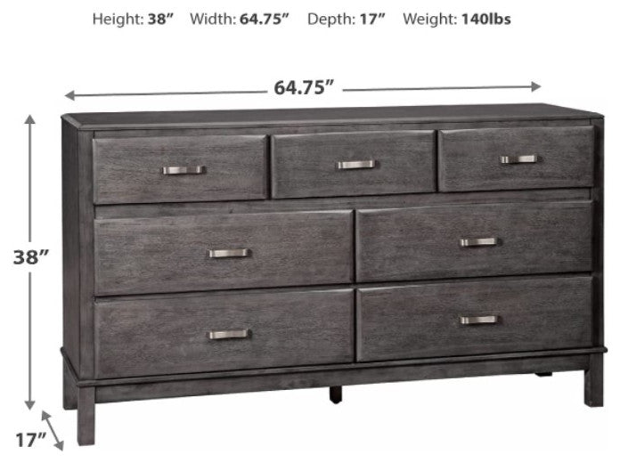 Contemporary Dresser, 7 Storage Drawers With Curved Pulls, Weathered Gray