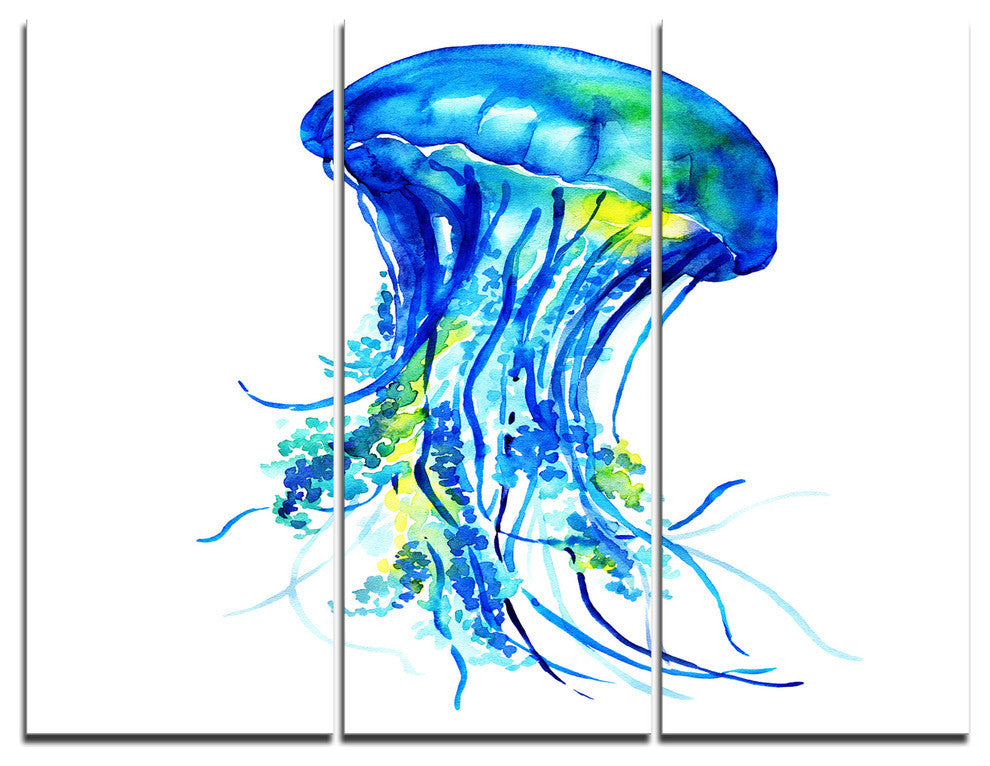 "Ocean Water Jellyfish" Digital Metal Wall Art, 3 Panels, 36"x28"