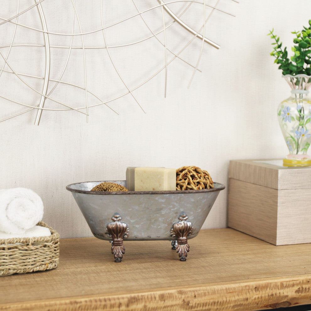 Lavande Metal Fleur-de-Lis Tub Decor - Small - Galvanized