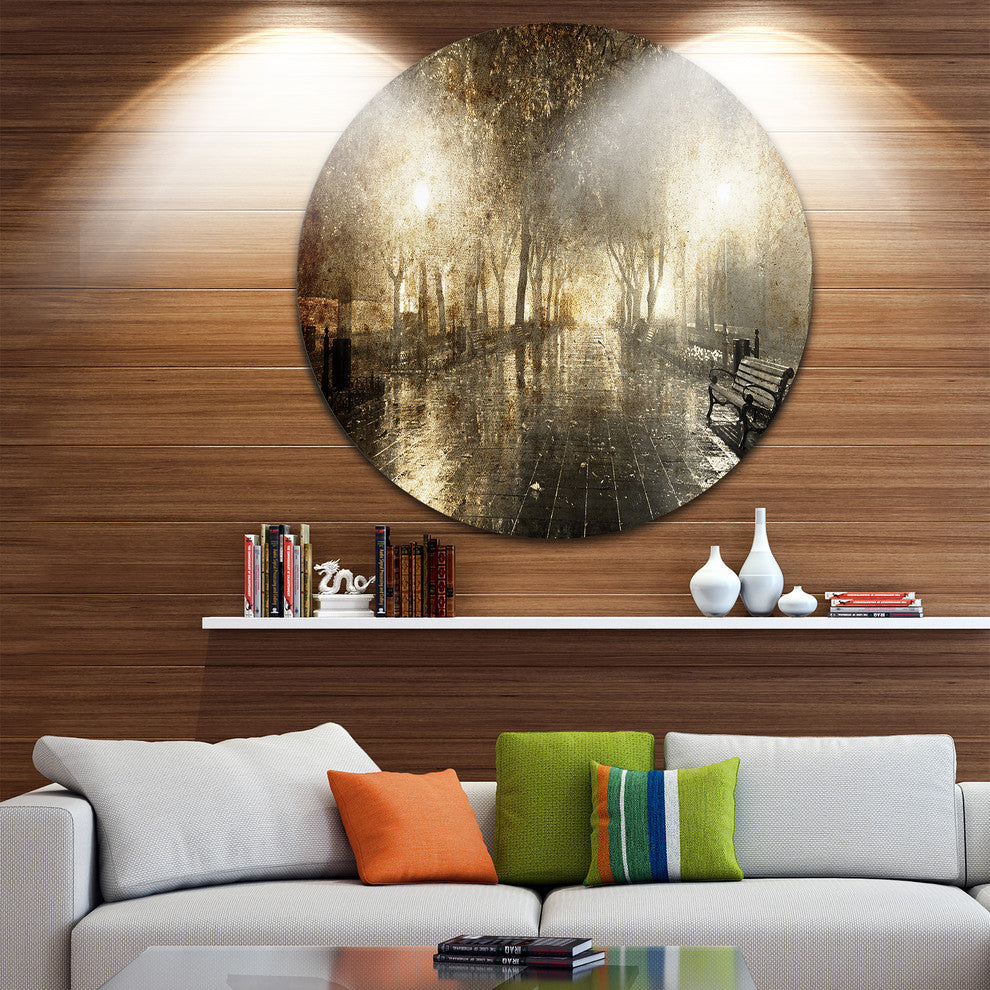 Night Alley With Lights, Photography Landscape Round Wall Art, 36"