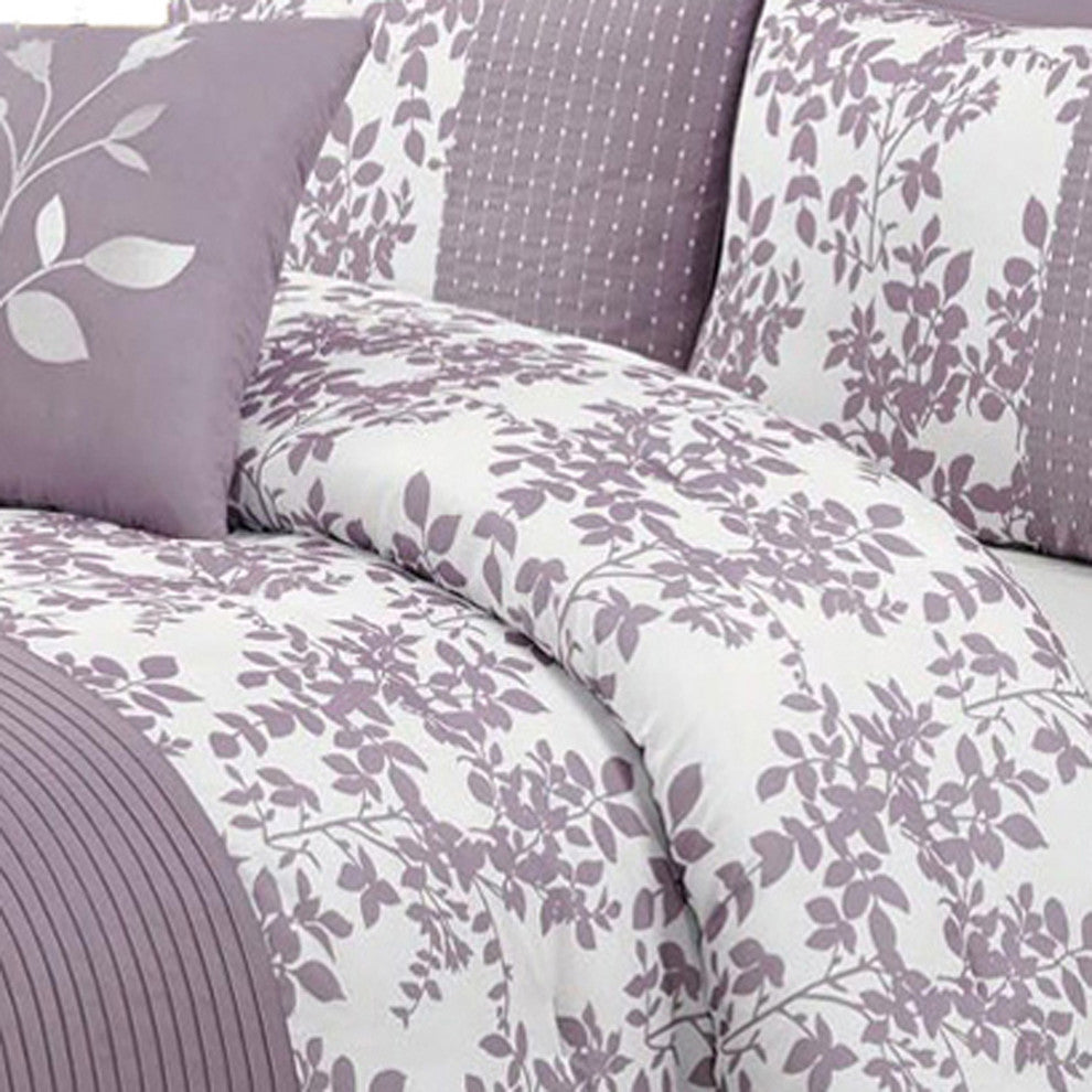 Bliss 100% Polyester 8PC Floral Bedding Set, Purple, Olympic Queen