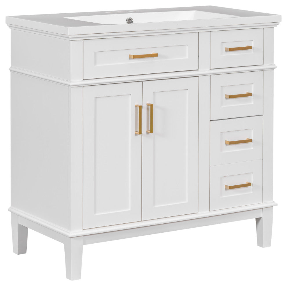 36 Inch Bathroom Vanity with Resin Sink, White