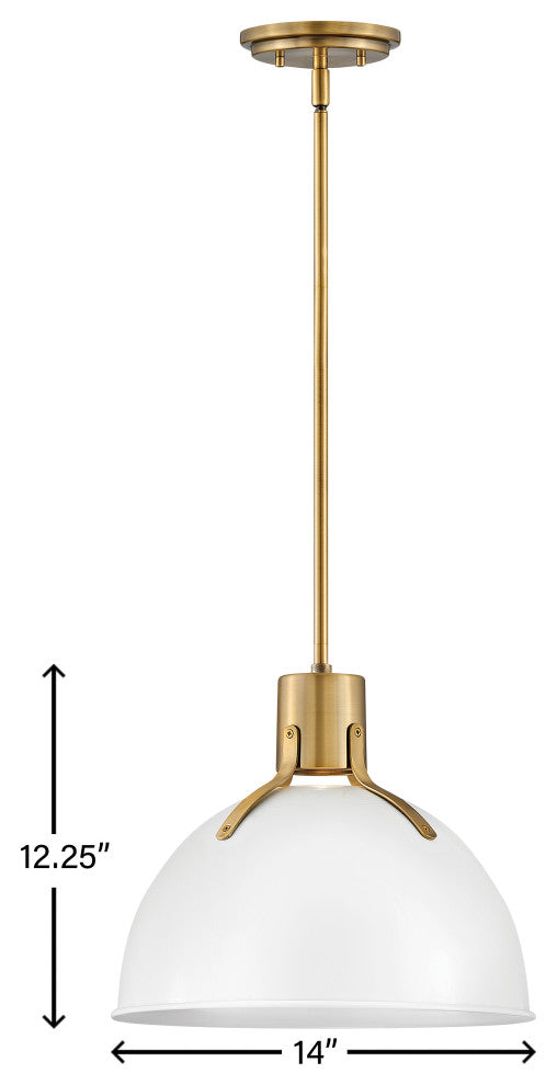 Hinkley Argo 14" Small LED Pendant Light, Lacquered Brass + Polished White shade
