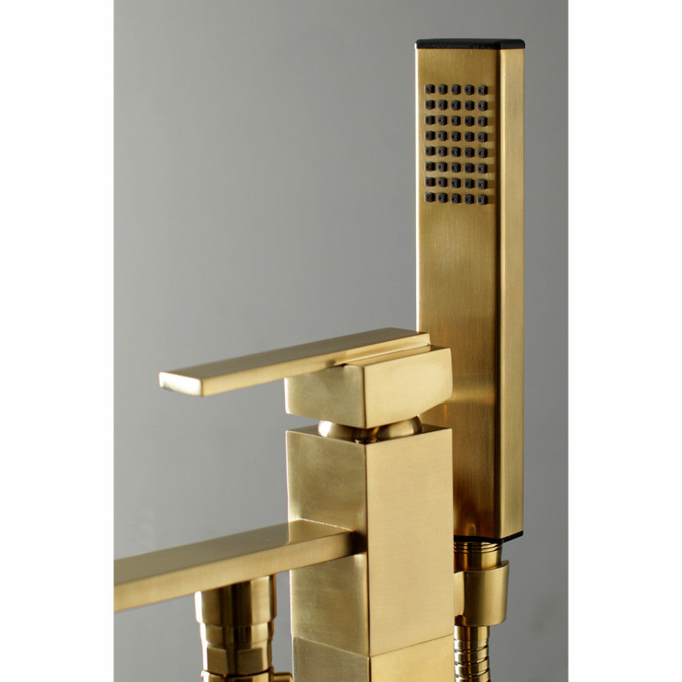 Kingston Brass Freestanding Tub Faucet With Hand Shower, Brushed Brass