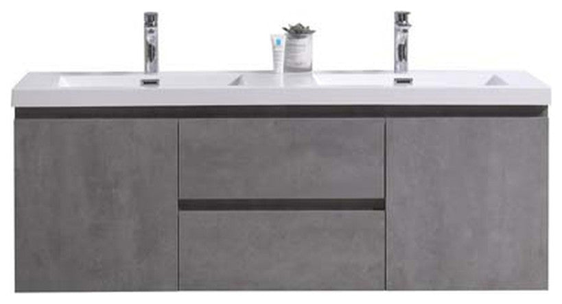Alma-Pre 60" Cement Gray Double Sink Vanity With White Sink, Grey