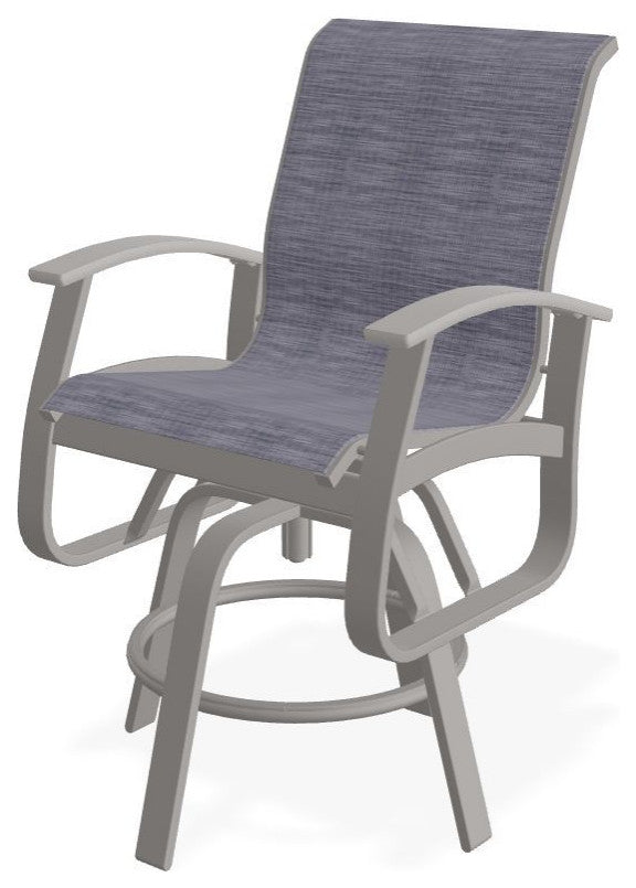 Belle Isle Sling Balcony Height Outdoor Swivel Chair, Brooks/Warm Gray