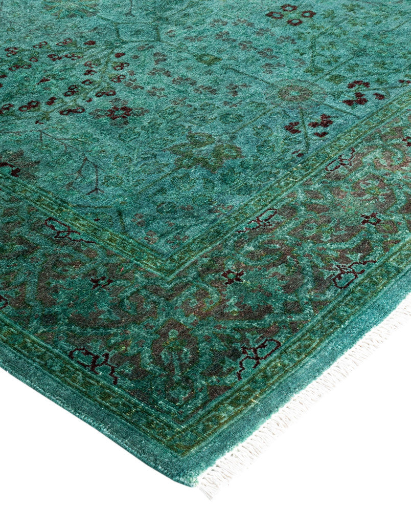 Overdyed One-of-a-Kind Hand-Knotted Area Rug Green, 4' 2" x 6' 3"