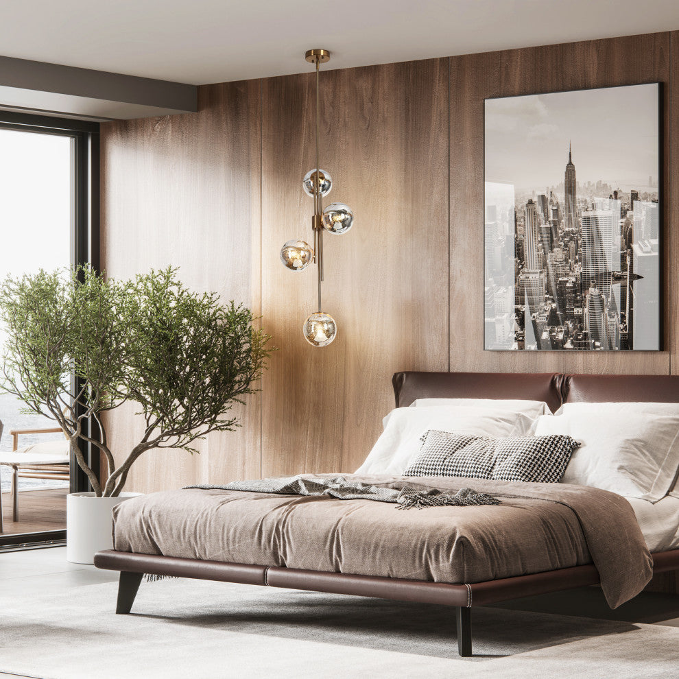 LNC Crithmum 4-Light 13" Modern Mercury Globe Glass Kitchen Island Light, Brass