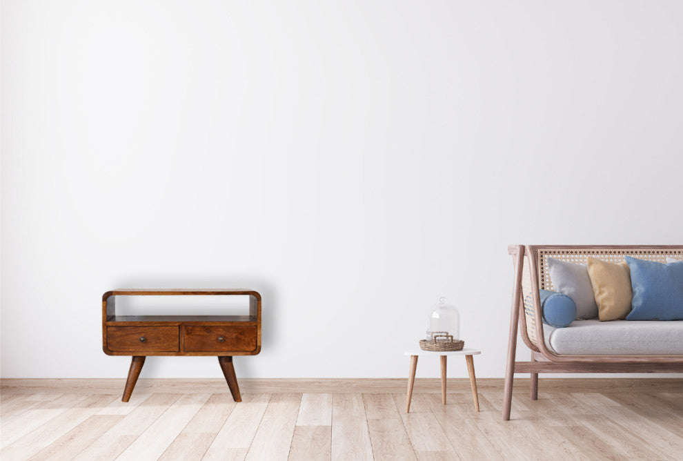 Mini Chestnut Curved Media Unit With 2 Drawers