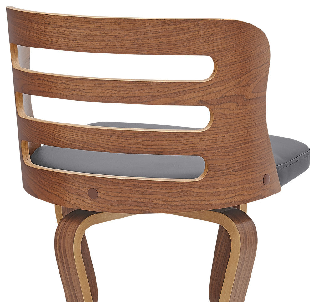 Verne 26" Swivel Gray Faux Leather and Walnut Wood Bar Stool