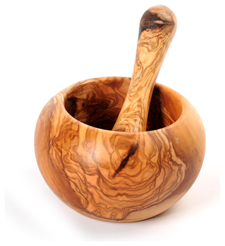 Handmade Olive Wood Pestle and Mortar, 5.5"
