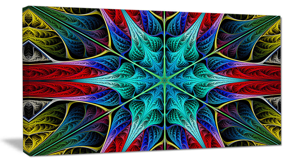 Glowing Fractal Flower Layers, Abstract Canvas Art Print, 32x16