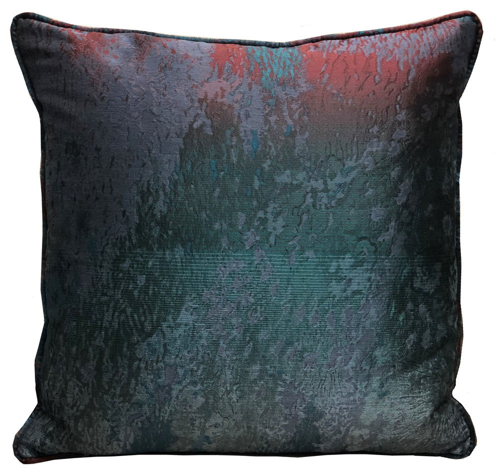 Plutus Bleu Velour Blue, Green, Red Luxury Throw Pillow, 20"x30" Queen