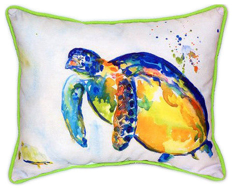 Pair of Betsy Drake Blue Sea Turtle II Large Indoor/Outdoor Pillows 16x20