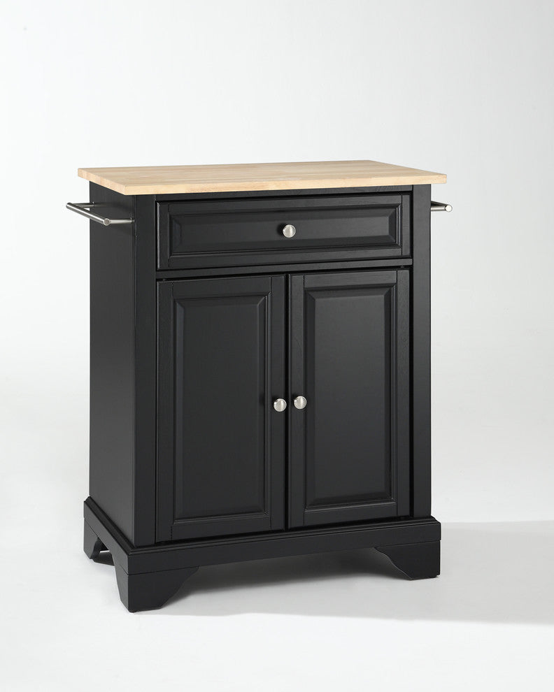 Crosley Furniture LaFayette Natural Wood Top Portable Kitchen Island in Black