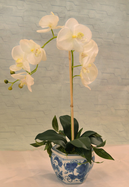 Orchid, Peony and Feather Silk Flower Arrangement