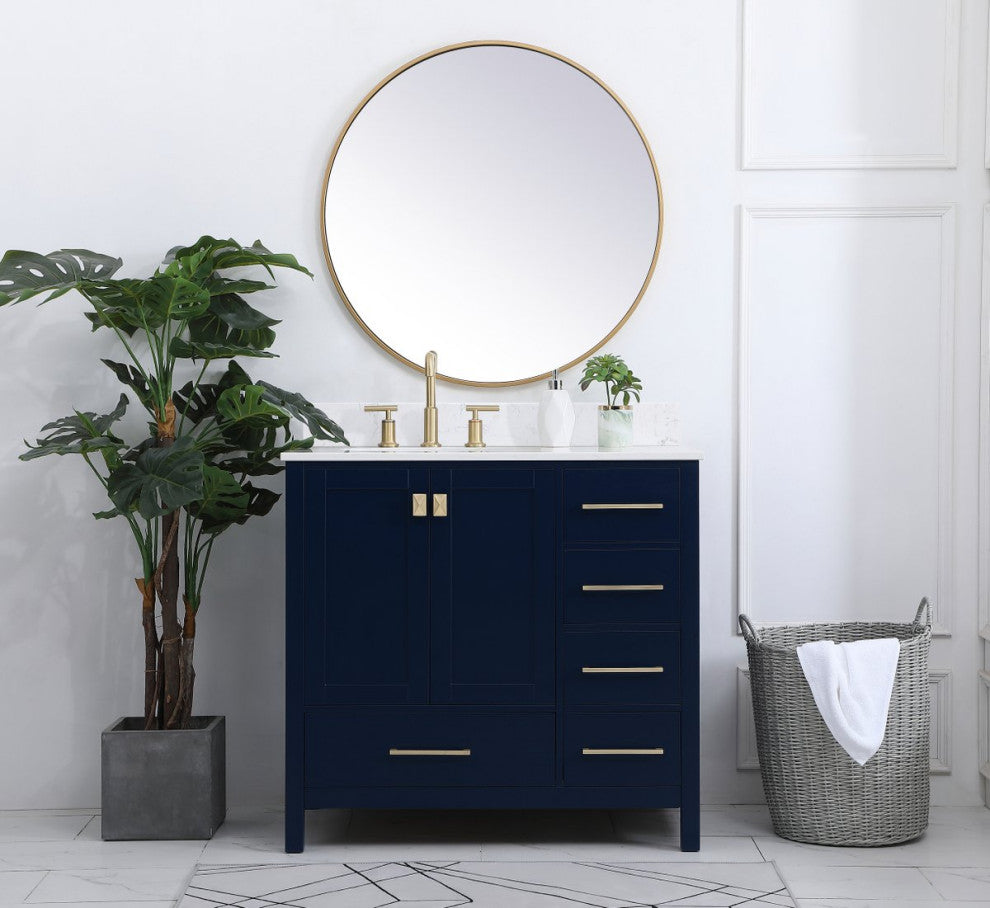 Iris 36" Single Bathroom Vanity, Blue With Backsplash