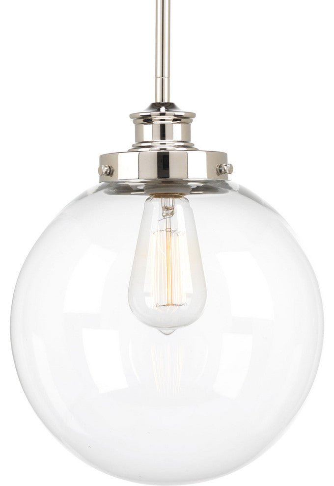 Progress Lighting 1-100W Medium Pendant, Polished Nickel