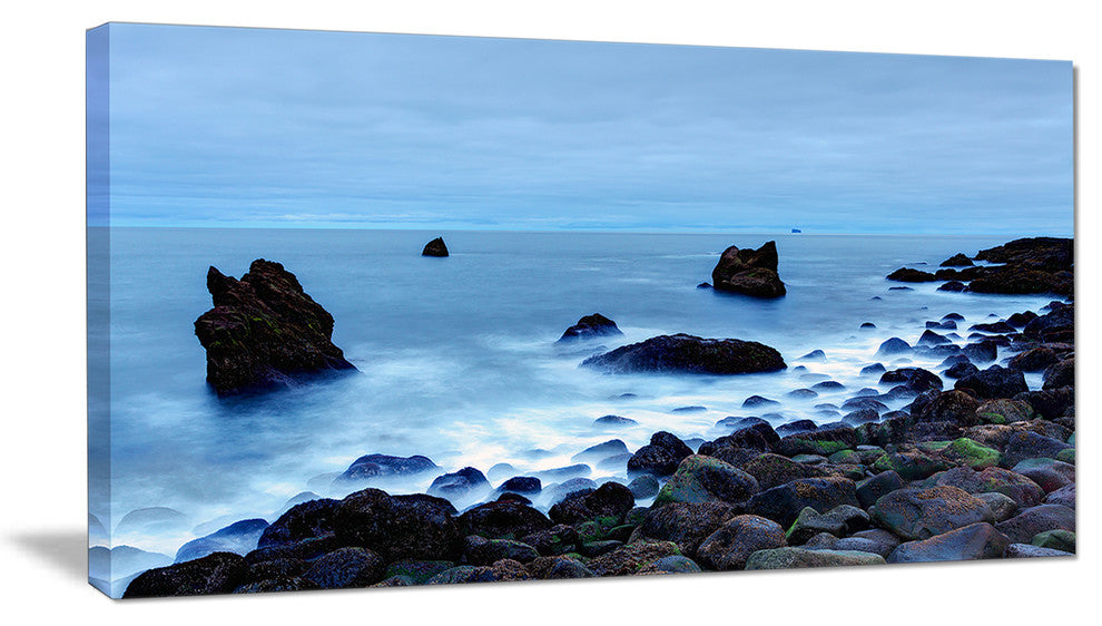 "Rocky Coast Near Raykjanes" Seashore Canvas Art, 60"x28", 1 Panel