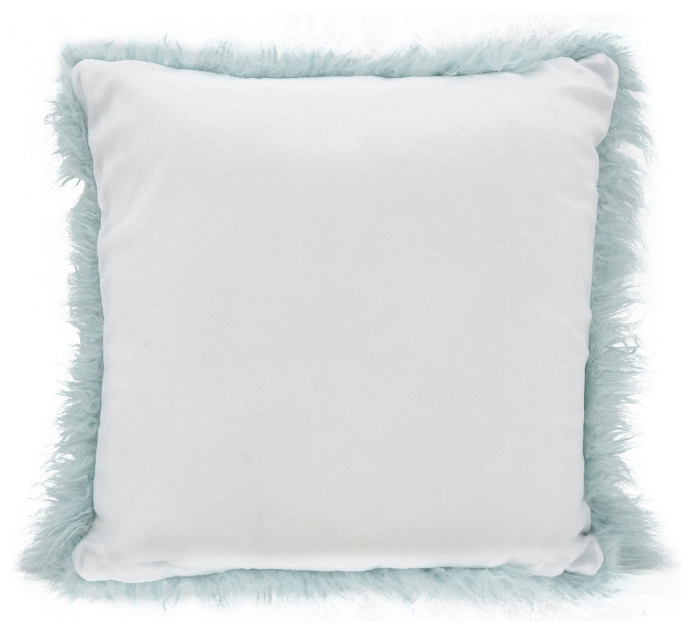 Mongolian Faux Fur Poly Filled Throw Pillow, Ice Blue, 18"x18"