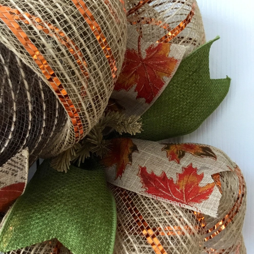 Welcome Friends Burlap Deco Mesh Harvest Wreath