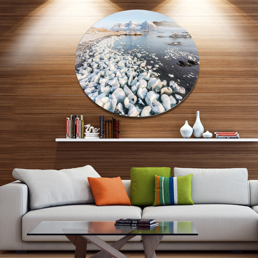 Sunny Morning In Arctic Spitsbergen, Landscape Disc Metal Wall Art, 36"