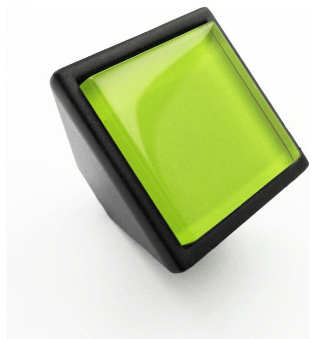 Lime Green Crystal Glass Black Metal Square Frustum Knob