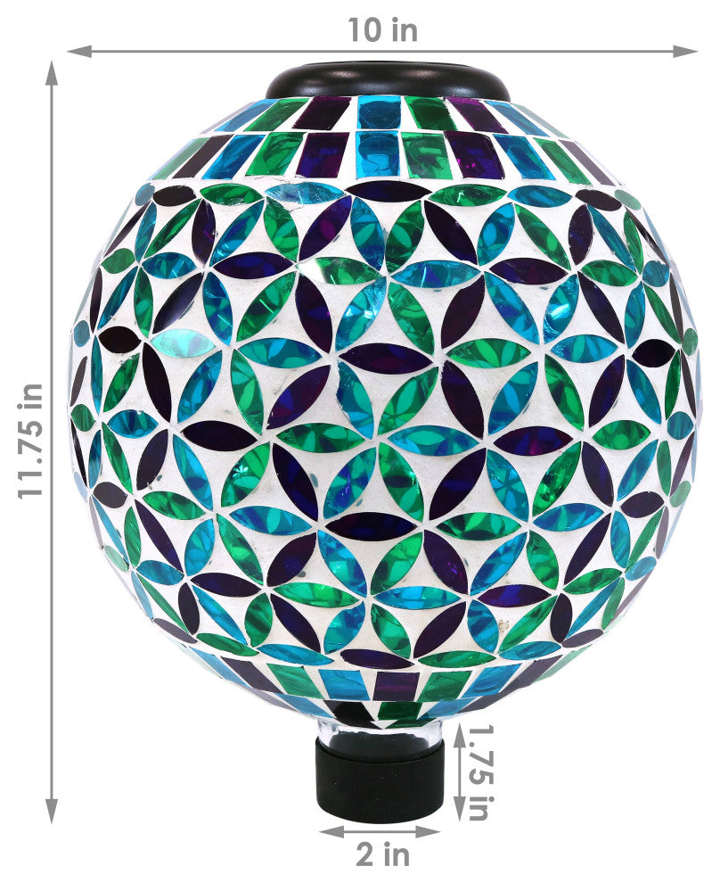 10" Sunnydaze Cool Blooms Outdoor Glass Mosaic Gazing Globe With Solar Light