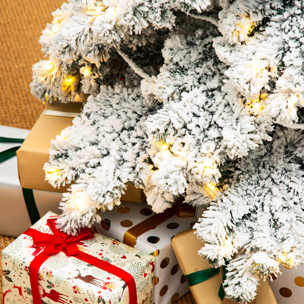 9' Pre-Lit Flocked Layered Spruce Artificial Christmas Tree with 500 Light