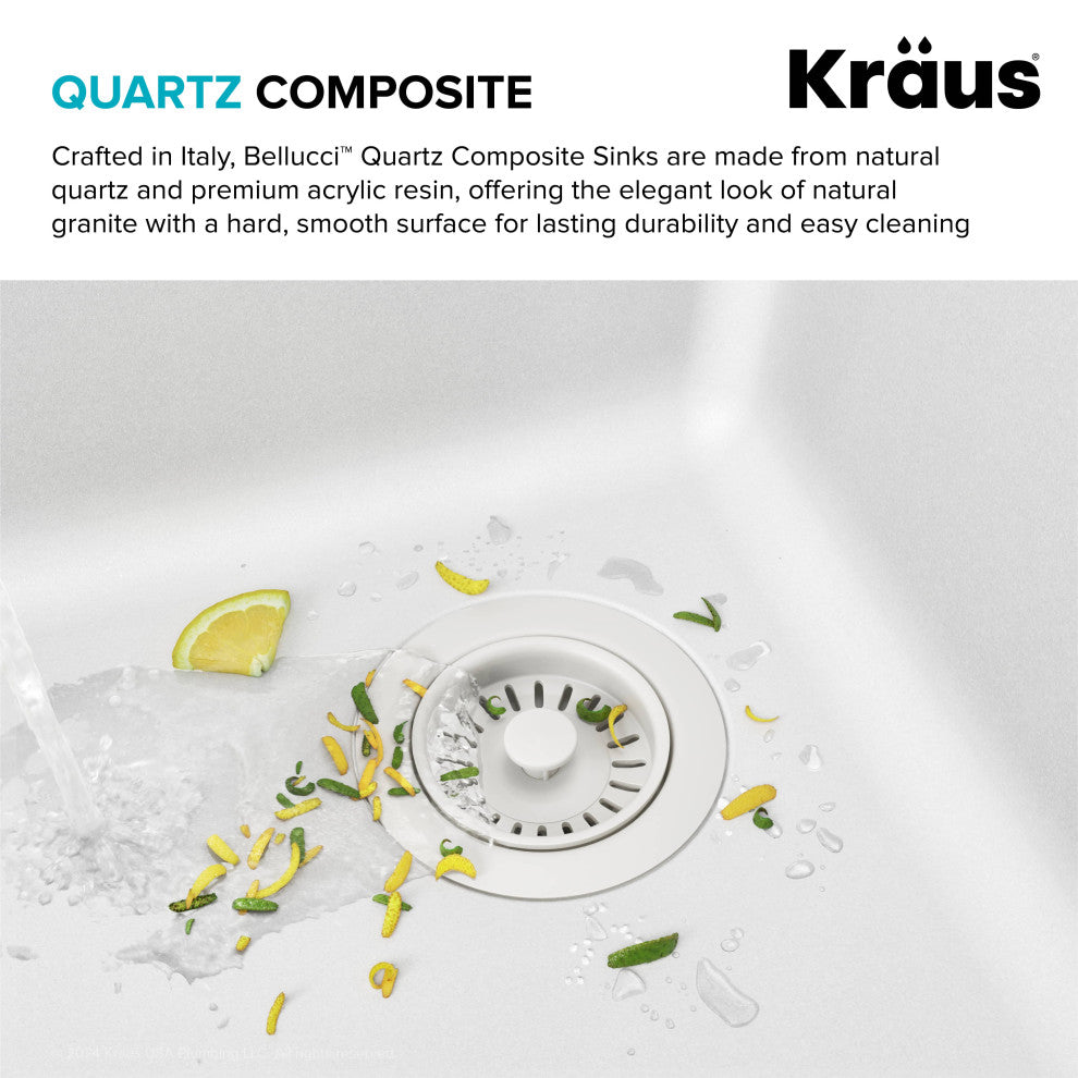 KRAUS Bellucci 33" Workstation Drop, Farmhouse Granite Kitchen Sink White