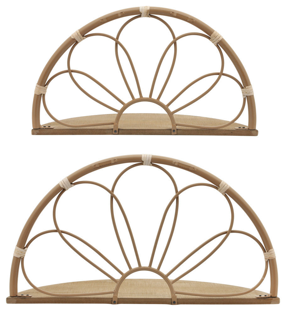 Metal 2-Piece Set Arched Flower Wall Shelves, Brown