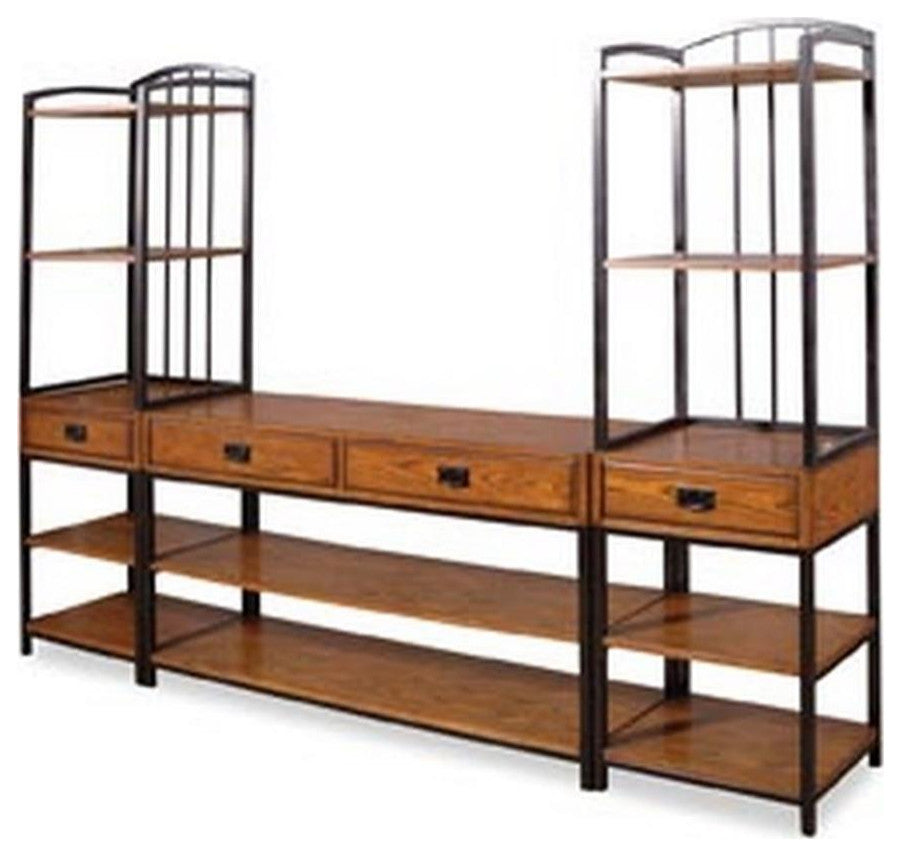 Homestyles Modern Craftsman Wood Media Stand in Brown Oak