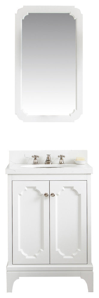 24" Wide Pure White Single Sink Quartz Carrara Bathroom Vanity