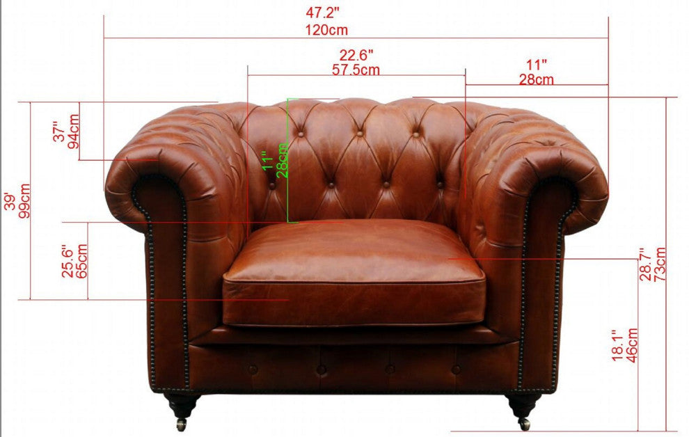 Paris Club Top Grain Leather Leather Tufted Club Chair, Brown