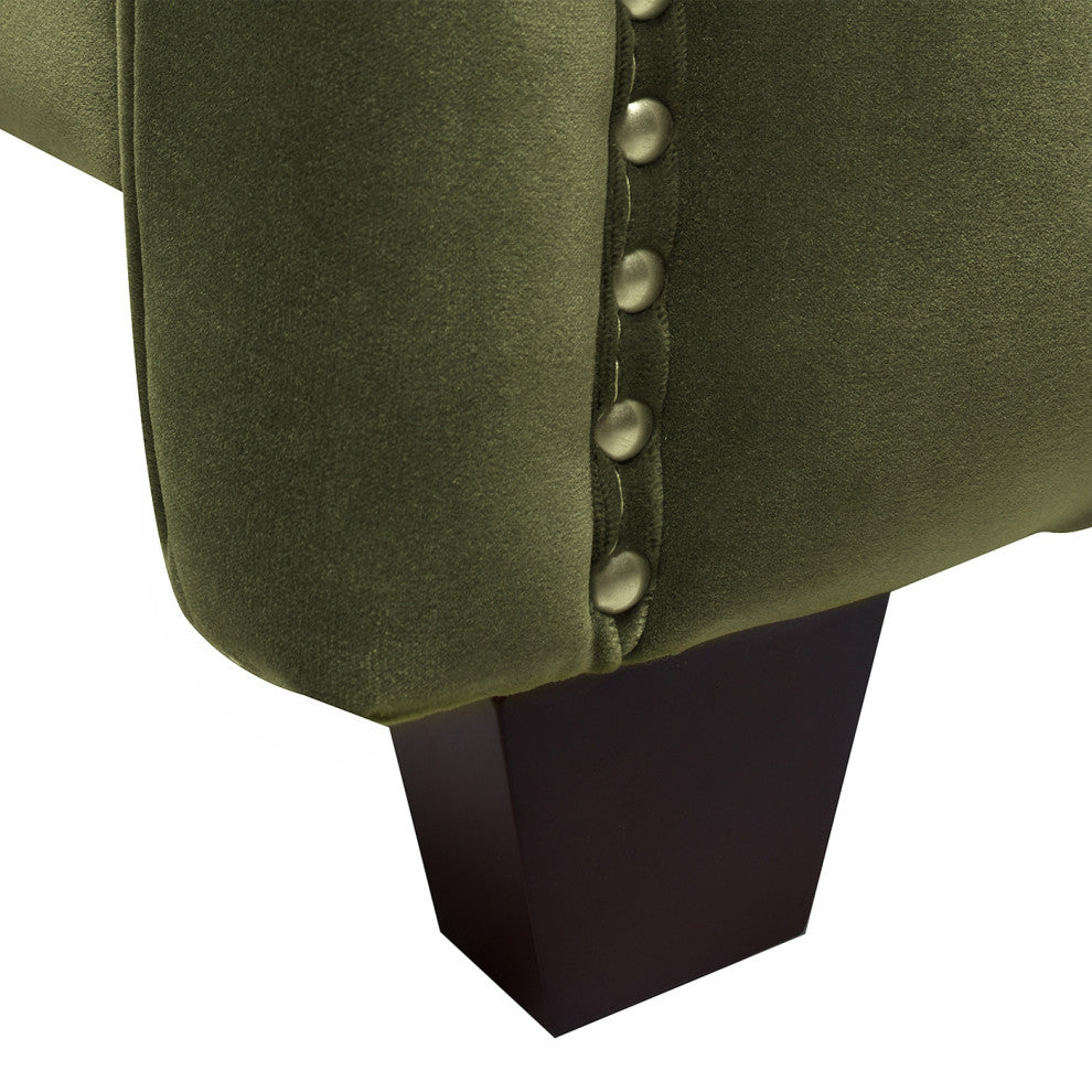 Marcella Upholstered Tufted Shelter Wingback Panel Bed, Olive Green Performance Velvet, King