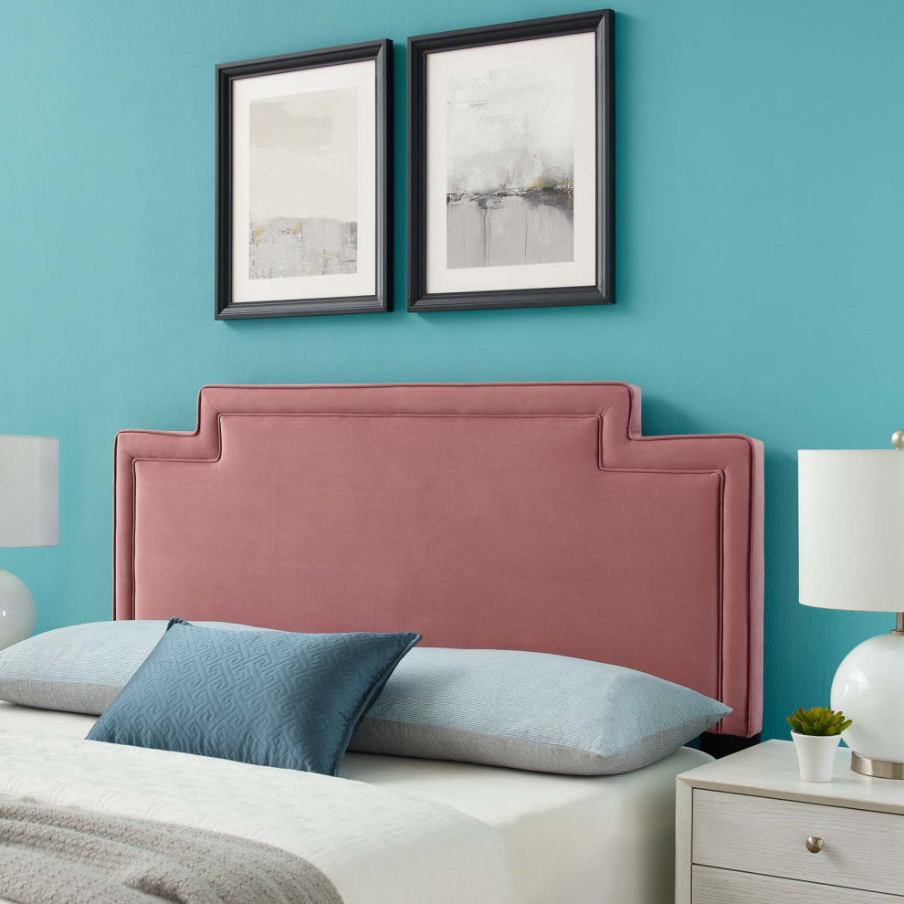 Headboard, King California Size, Pink, Velvet, French, Mid Century Guest Suite
