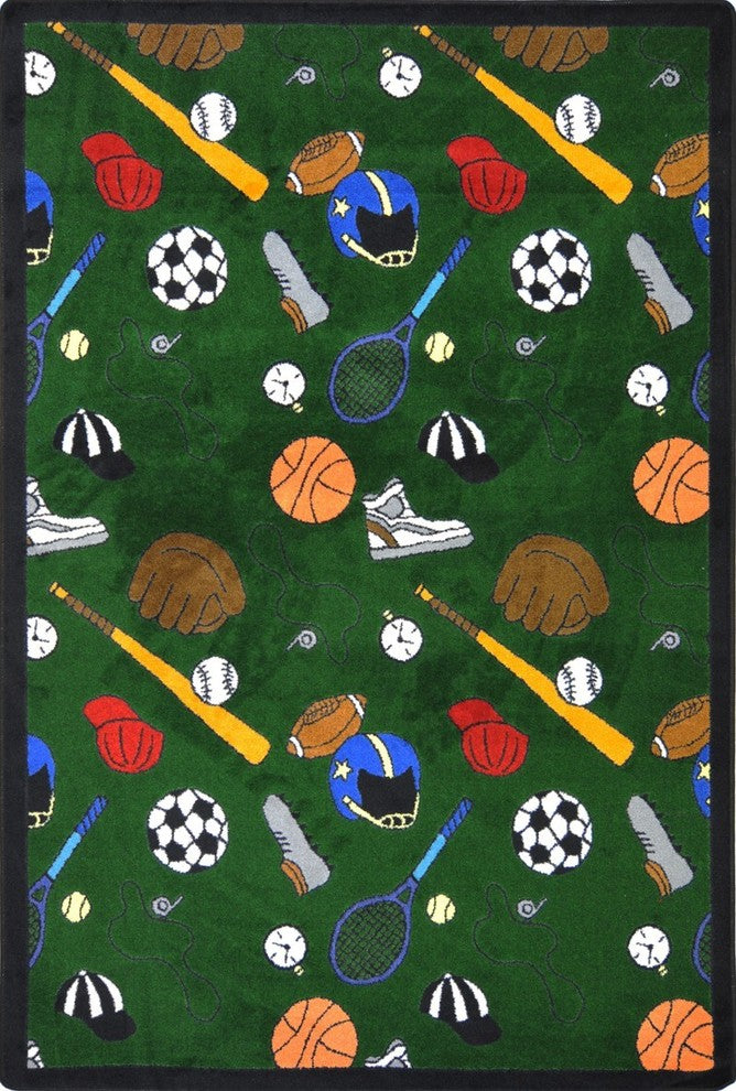 Games People Play Rug, Multi-Sport, 3'10"x5'4", Green