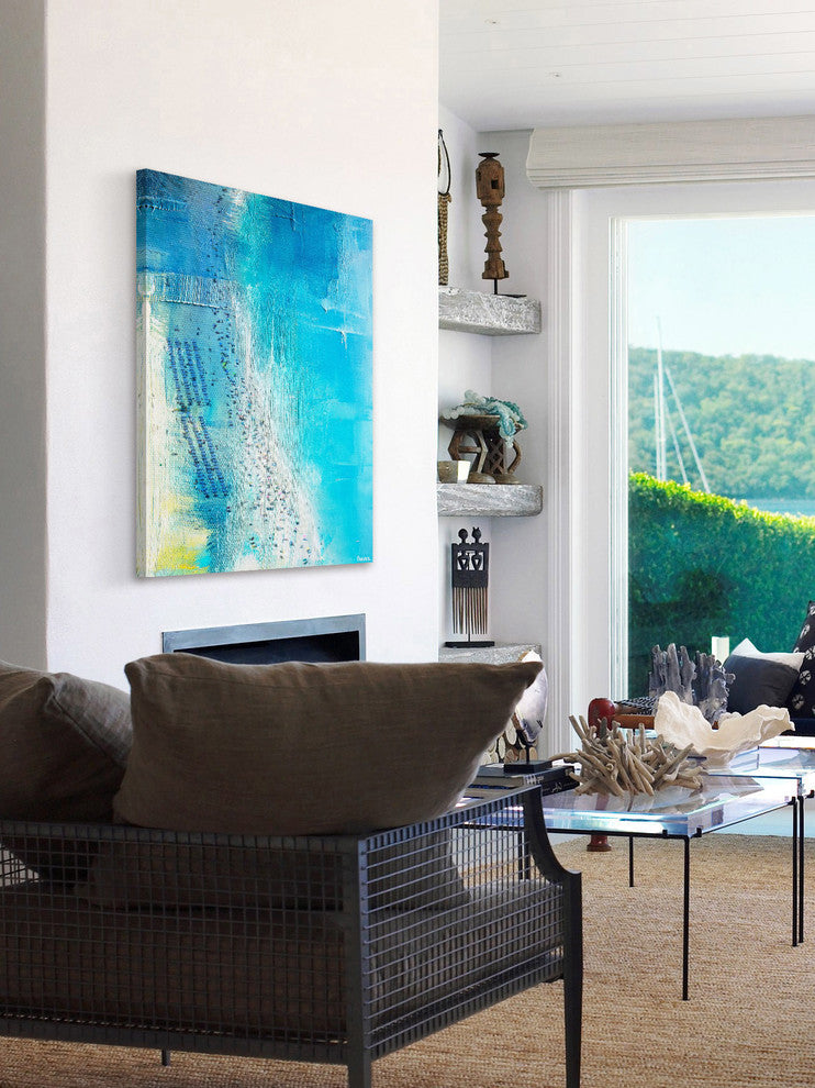 "Aqua Beach" Painting Print on Wrapped Canvas, 12"x18"