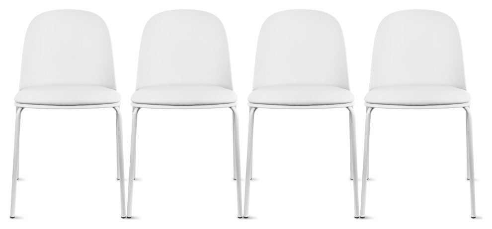 Set of 4 Stackable Dining Stacking Chairs With Padded Seat Faux Leather Metal, White