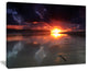 "Mirrored Sun in Cloudy Dark Seashore" Contemporary Seascape Art Canvas, 40"x30"
