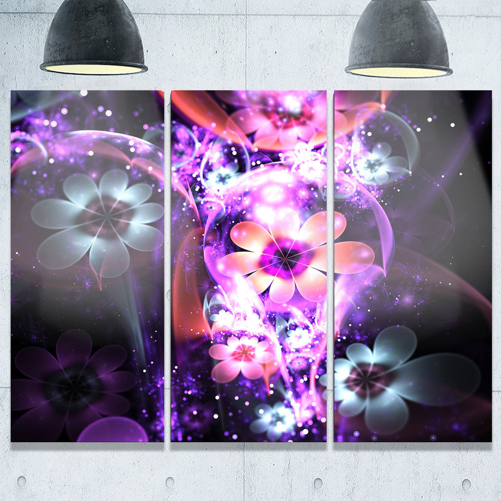 "Fractal Flower Dark Purple Digital" Metal Wall Art, 3 Panels, 36"x28"