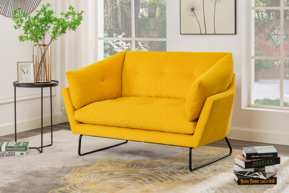 Karla Velvet Contemporary Loveseat, Yellow