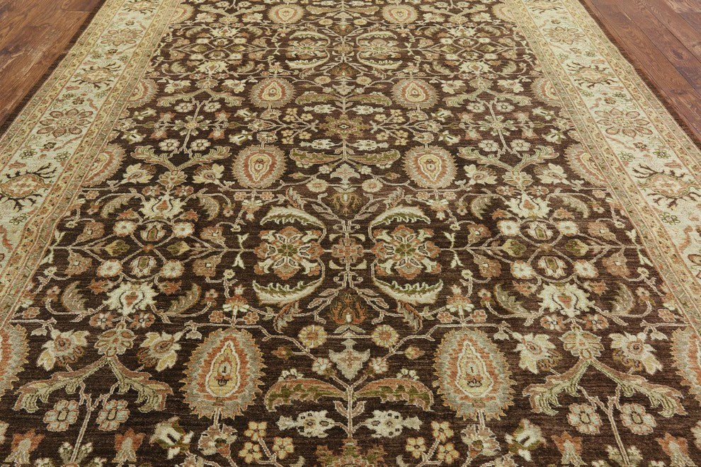 Hand-Knotted Oushak Style Floral Peshawar Chobi Quality Wool Rug, 9'x12'