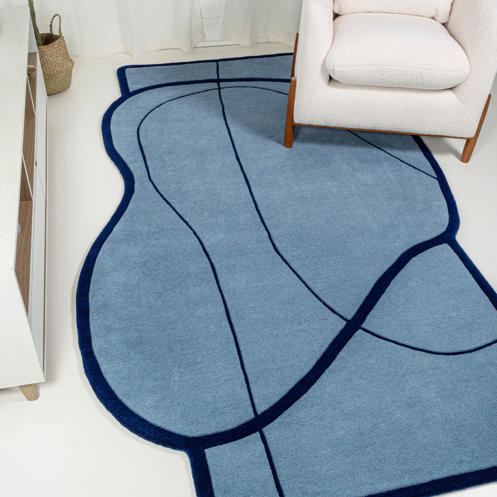 Mosaic Coastal Geometric Border Handwoven Wool Light  Rug