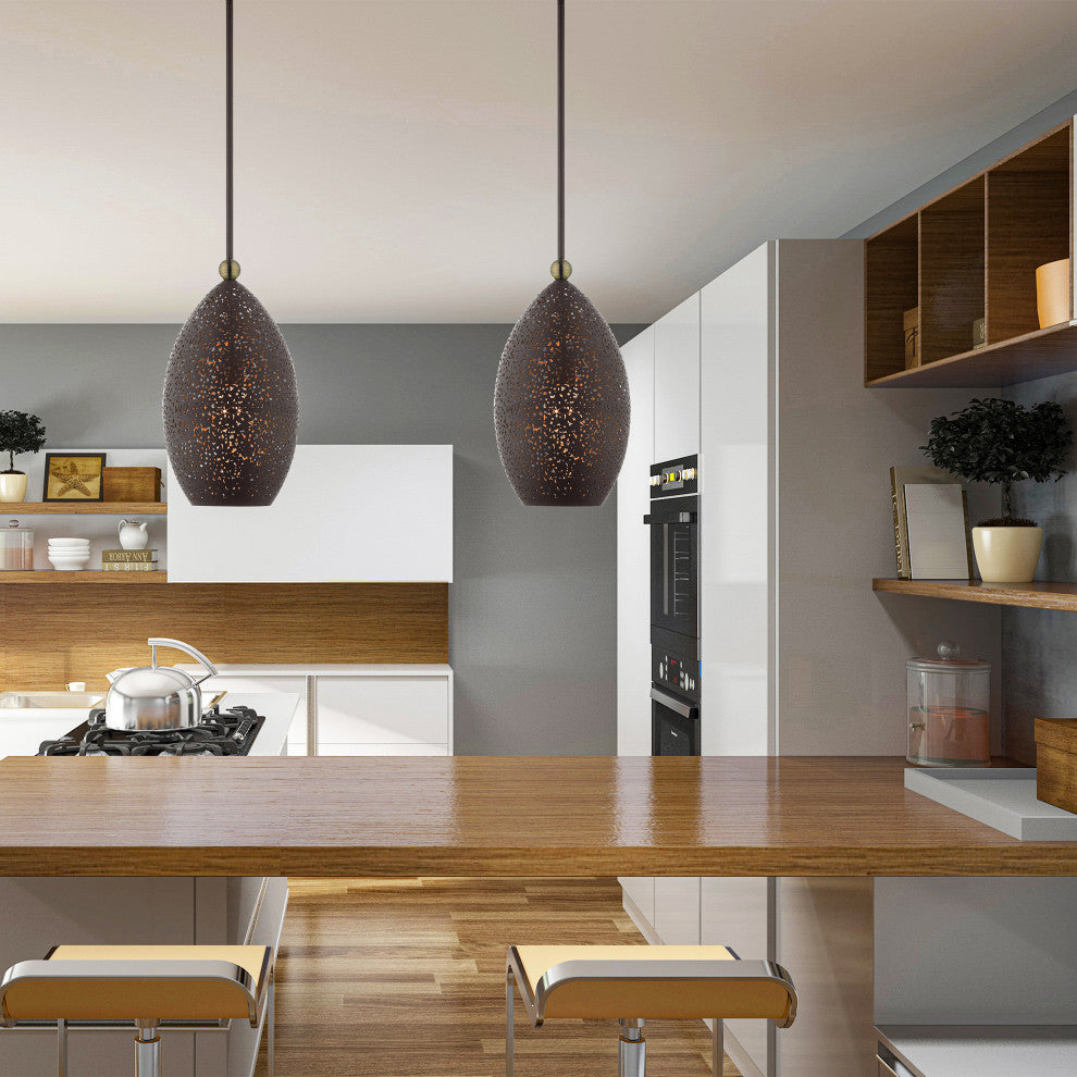 Livex Lighting Charlton 1 Light Bronze With Antique Brass Accents Pendant