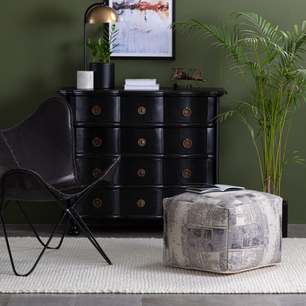 Biarritz 22" x 22" x 16" Gray and Ivory Pouf